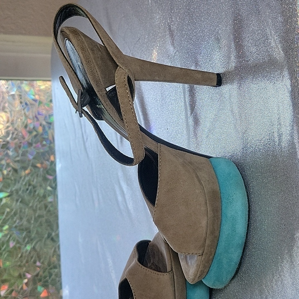 Fendi Vintage Teal & Grey Suede  Platform Peep Toe High Heel Sandal SZ:37/6.5 - Picture 3 of 14